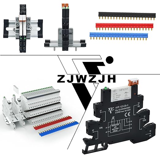 2Pcs Miniature Power Relay Black DC 24V HF41F/24-ZS 5 Pin 1NO 1NC 6A SPDT with LED Indicator with Socket Base 41F-1Z-C5K with DIN Rail Slotted