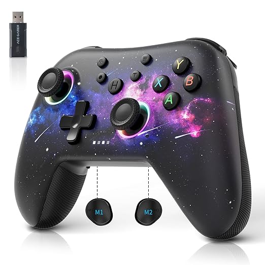 AceGamer Wireless Bluetooth Controller for PC/Steam/Switch with Linear Motors, Hall Joysticks and RGB Light- Upgraded PC Controller and Back Buttons Lock, Multi-Platform Support (Galaxy)