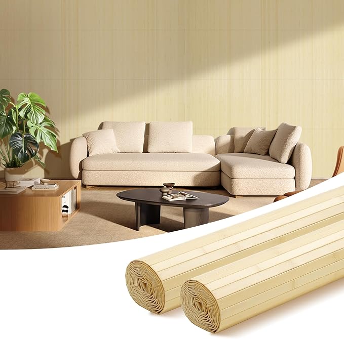 OUZUGIE 2 Pack 96x24 Inch Natural Bamboo Wall Panel – Raw Pole Wrap Paneling for Walls, Ceilings, Cabinets, Furniture – Ideal for Bedroom, Living Room & Office DIY Decor