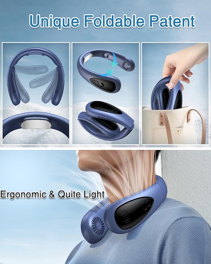 GAITIR Neck Air Conditioner, Portable Neck Fan with Cooling Plate 360°Cooling Airflow, 5000mah Rechargeable USB Fan Hands Free Bladeless Wearable Foldable Mini Fan for Men Women Home Office Outdoor