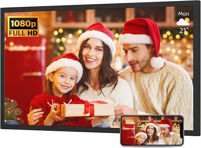 32-Inch FHD 64GB Extra Large Digital Picture Frame - 1920x1080 IPS 1080P Digital Photo Frame, Remote Control, Sync Smartphone Screen, Share Photos Videos via App Email, for Mom Dad