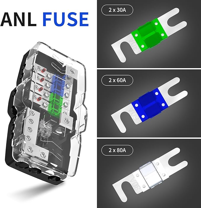 RVBOATPAT Fused Power Distribution Block Car Audio Fused Distribution Block 12V 0/4 Gauge 4 Way MIDI (Mini-ANL) Fuse Block for Auto Boat UTV Stereo Amp