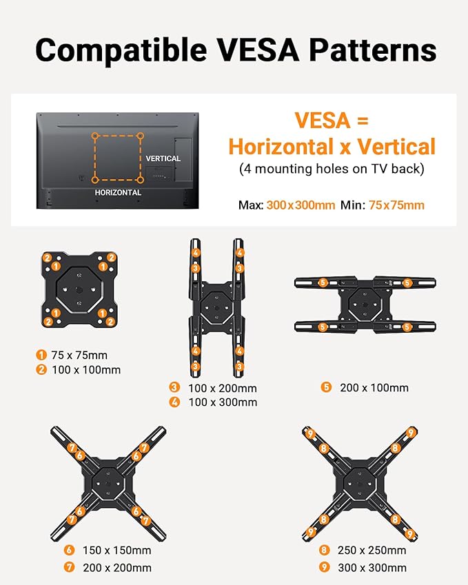 Perlegear Full Motion TV Wall Mount for Most 26–50 Inch TVs, Max VESA 300 x 300mm, TV Monitor Wall Mount Bracket with Rotation, Swivel, Tilt, Extension and Leveling Adjustment, Holds up to 55 lbs
