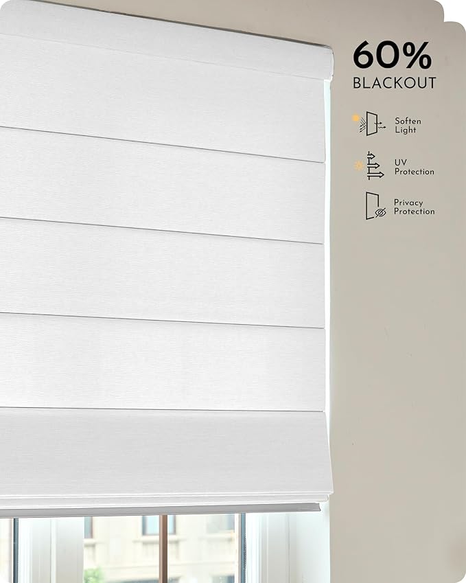 Graywind Smart Roman Shades 60% Blackout Compatible with Alexa Google Rechargeable Motorized Blinds Remote Plain Fold, Custom Size (Light Filtering Matelasse White)