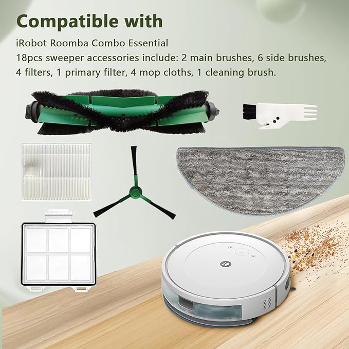 Replacement Parts for iRobot Roomba 105/104 Combo, 104 Vac/105 Vac,Combo Essential Y0140/ Y0112/ Y011240/ Y0110/ Y014020,Vacuum Robot Q0120/Q011/Q0520-iRobacc 18 Pcs
