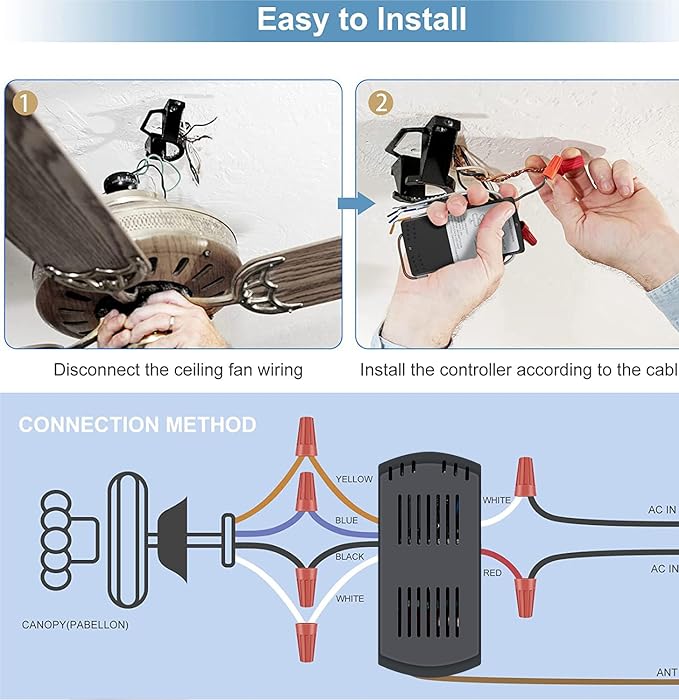 Smart WiFi Universal Ceiling Fan Remote Control Kit with Learning Setting, 3- Speed Light Dimmer Controller Works with Alexa Google Phone APP Control, Compatible with Hunter Hampton Bay Harbor Breeze