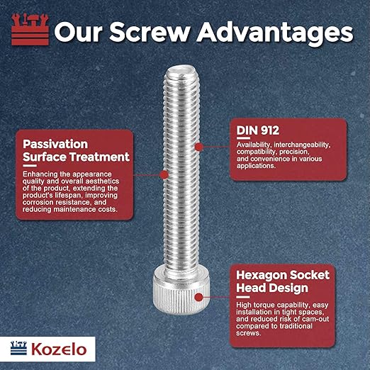 Kozelo 10pcs Socket Head Cap Screws - [M10-1.5 x 65mm] 304 Stainless Steel Allen Socket Drive for Electrical Motor 3D Printing Fan Engine Replacement Use, Silver