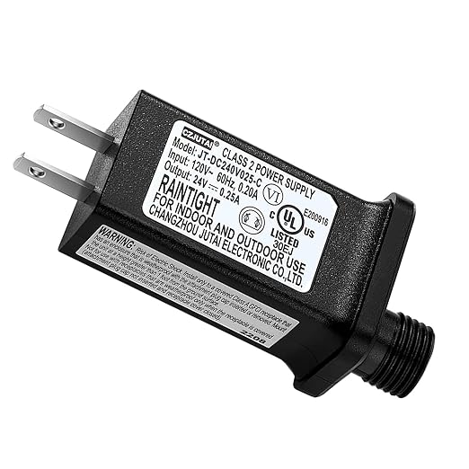 Replacement 24V 0.25A LED Transformer Model JT-DC240V025-C Class 2 Power Supply IP44 LED Light Controller Low Voltage Transformer for Halloween Christmas Holiday String Light