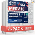 BNX TruFilter 14x14x1 Air Filter MERV 13 (4-Pack) - MADE IN USA - Electrostatic Pleated Air Conditioner HVAC AC Furnace Filters for Allergies, Pollen, Mold, Bacteria, Smoke, Allergen, MPR 1900 FPR 10