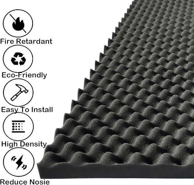 KTOESHEO 4 PCS Acoustic Panels,48''X24''X2'' Egg Crate Foam Soundproof Foam Wall Panels,High Density Fireproof Noise Cancelling Foam Studio Foam Panel,Noise (Black)