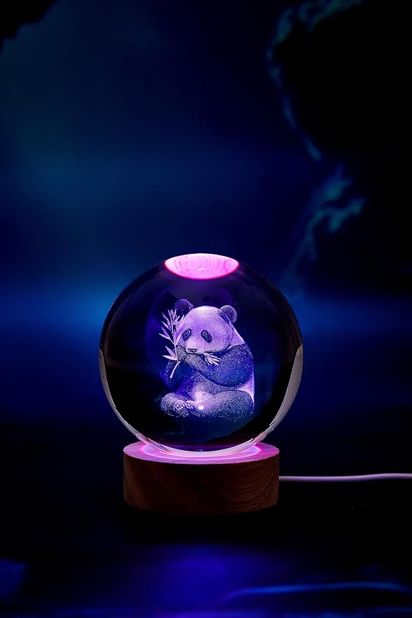 Panda Crystal Ball Lamp,3.15 inch 3D K9 Crystal Ball Panda Night Light,16 Colors Changing Light,Dimmable Remote Control,Panda Lamp Gift (L)