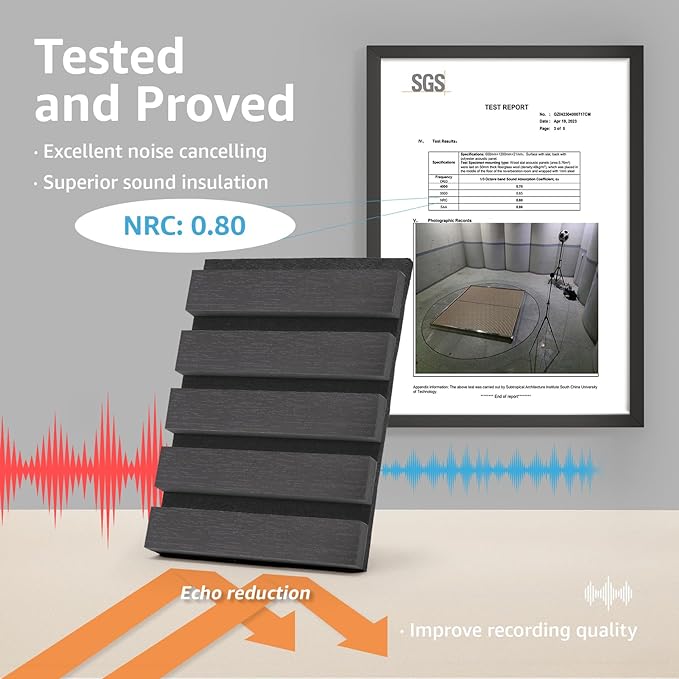 Art3d 4 Pack 47.2 x 23.6in. Wood Slat Acoustic Panels for Wall and Ceiling - 3D Fluted Sound Absorbing Panel with Wood Finish - Matte Black