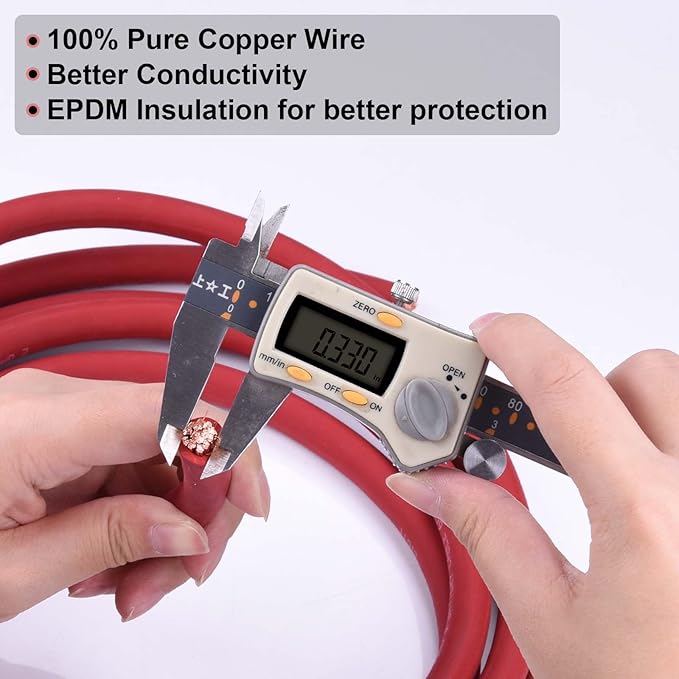 Shirbly 2 Gauge Battery Cable,30FT Black 2 AWG Pure Copper Wire Welding Cable, for Automotive, Battery, Solar and Generator, Standard USA OFC Wire