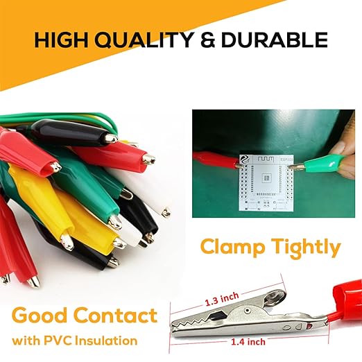10PCS Premium Alligator Clips Electrical, 5 Colors Test Leads with Testing Probes, Crocodile Jumper Wires Cable with Alligator Clips for Electrical Testing, Circuit Connection, Electronic Experiments
