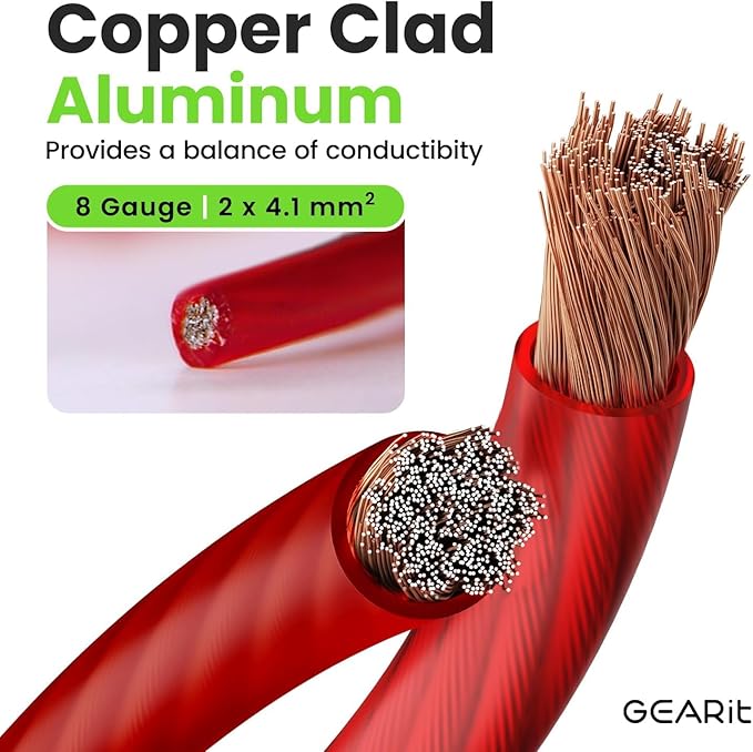 GEARit 8 Gauge Wire (10ft - Red Translucent) Copper Clad Aluminum CCA - Primary Automotive Wire Power/Ground, Battery Cable, Car Audio Speaker, RV Trailer, Amp, Electrical 8ga AWG 10 Feet