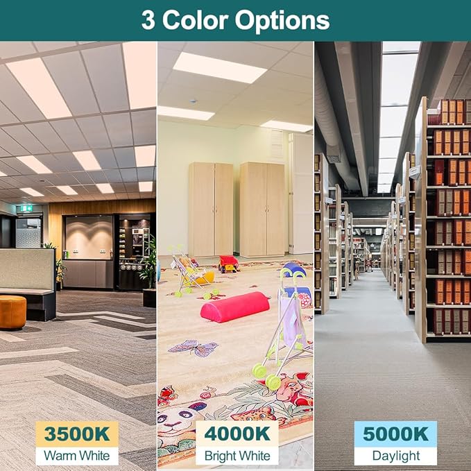 kadision 2x4 LED Flat Panel Light, 60W/50W/40W/30W/25W Adjustable, 5000K/4000K/3500K Selectable, 6600LM 0-10V Dimmable Drop Ceiling Lights, 100-277V ETL-Listed, 2-Pack