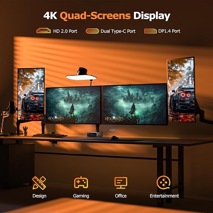 PELADN WO4 Gaming Mini PC 7640HS(Beats Ryzen7 6850H/7735HS) 32GB Dual DDR5, 1TB Dual SSD - AMD Ryzen 5 7640HS Mini Computer with Dual Type-C USB4.0 & Dual LAN, WiFi6, BT5.2