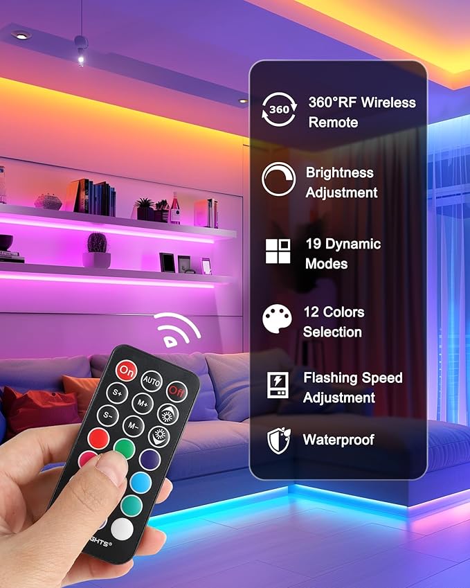 HitLights LED Strip Lights, 4 Pre-Cut Waterproof RGB Small LED Light Strip Kit Dimmable Color Changing SMD 5050 LED Tape Light with RF Remote, UL-Listed Power Supply and Connectors for TV Bedroom Home