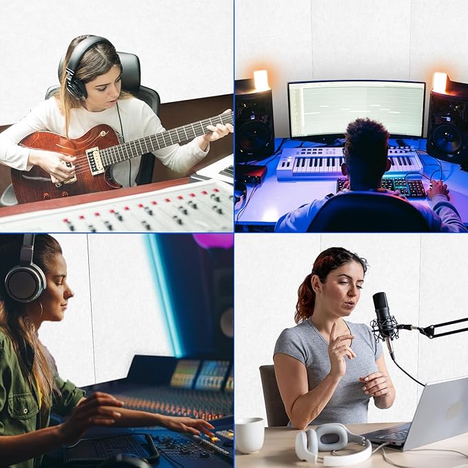 12 Pack Large Acoustic Panels, 47 x 24 x 0.4 Inch Self-adhesive Sound Absorbing Panel for Studio Home Office(White)