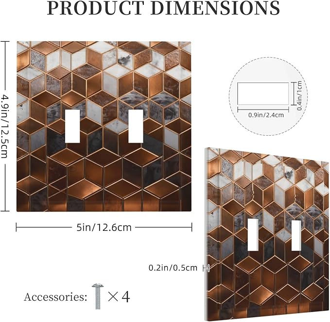 Bvtewkhz Brown Abstract Luxury Modern Geometric Cubic Marble 2 Gang Double Toggle Decorative Light Switch Covers Electrical Faceplate Switch Plates for Bathroom Kitchen Home