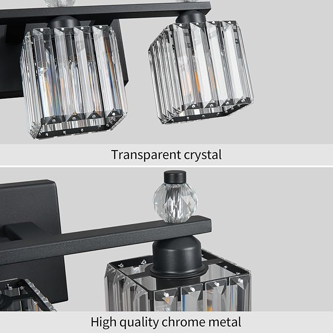 FDPBY Sand Black Bathroom Vanity Lights Crystal Vanity Light Bathroom Lighting Fixtures 3 Light Modern Vanity Lighting Fixtures