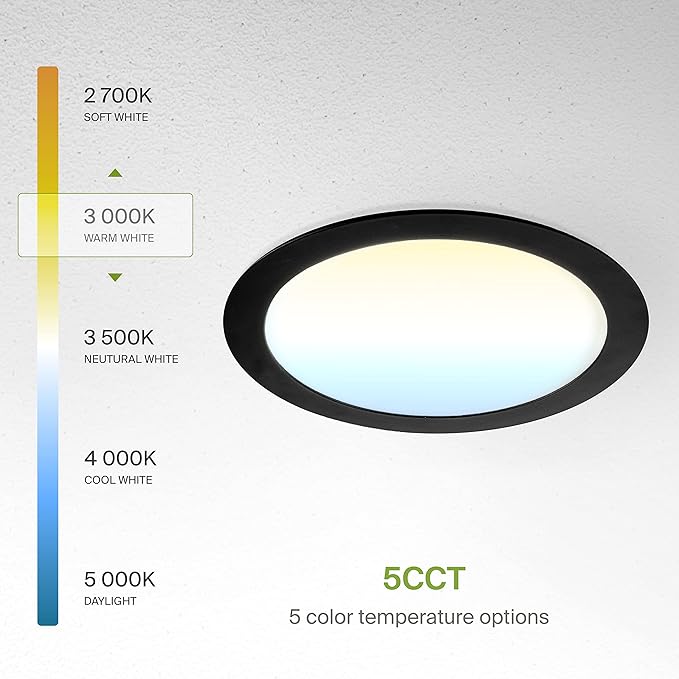 ASD 4 Pack 8 Inch LED Recessed Light 20W, 5 CCT 2700K-5000K CRI90+, IC Rated Ultra Thin Dimmable Ceiling Lights with J Box, Canless Wafer Downlight, Round Slim Panel Lighting, UL Listed, Black