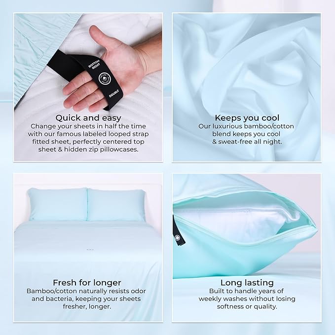 THE LAD COLLECTIVE 3.0 California King Bedding Set - 4-Piece Bedset w/Fitted Sheet, Top Sheet & 2 Standard Pillowcases [Duvet Not Included] - Bamboo-Cotton - Riviera Collection Light Blue