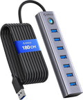 ORICO 7-Port USB 3.0 Hub, Aluminum USB Multiple Adapter, 5Gbps USB Extender USB Splitter with 6Ft Cable, UBS-A Hub Long Cable for Desktop, PC, Flash Drive, Mobile HDD, Windows/XPS