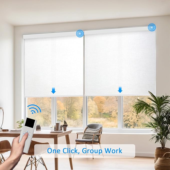 COOLWINDS Motorized Blinds with Remote Cordless Automatic Motorized Shades Custom Blinds for Windows Smart Curtains Compatible with Alexa Google Home(Light Filtering Cloud White,W63 x H72in)