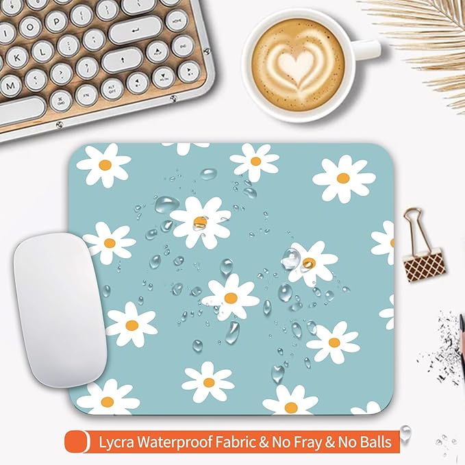 Armanza Square Mouse Pad Little Daisy,Personalized Premium-Textured Custom Mouse Mat Design,Washable Mousepad Cloth,Non-Slip Rubber Base Computer Mouse Pads for Wireless Mouse