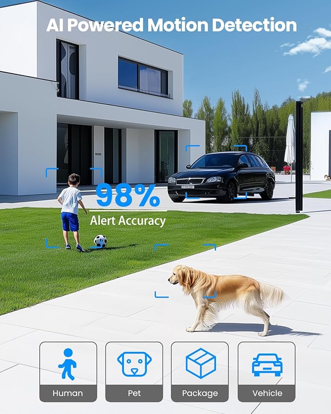 VIZIUUY Solar Security Cameras Wireless Outdoor, 3MP Pan Tilt 360°WiFi Camera with Color Night Vision/PIR Sensor/2-Way Audio/Alexa/Google Assistant