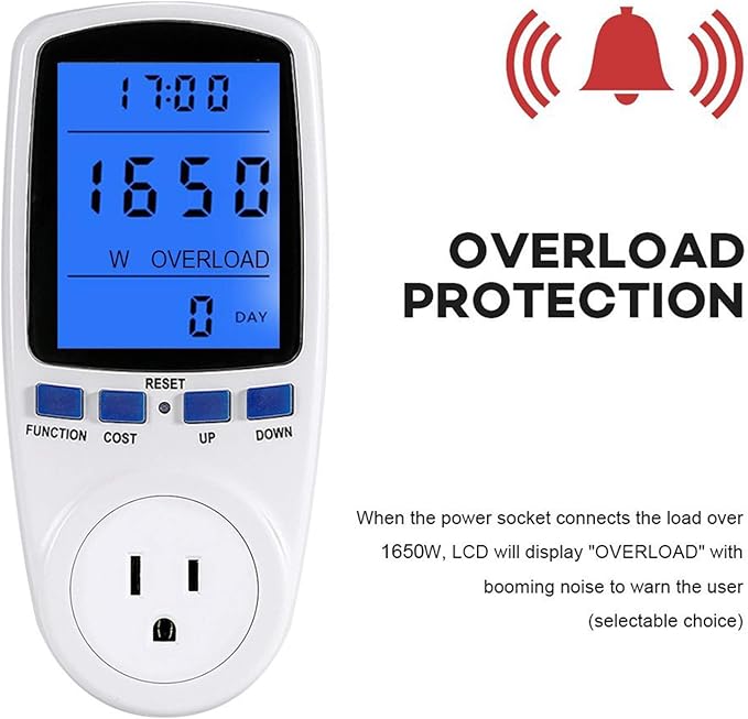 LED Watt Power Meter Plug, Home Electricity Usage Monitor with Powe Energy Voltage Cost for Monitor High Cost Appliance, Socket Power Meter with Reset Button