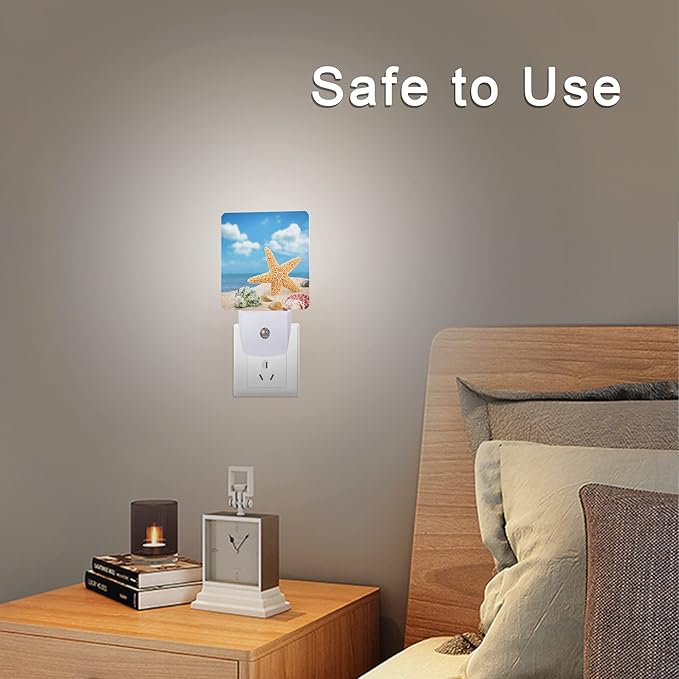 Smoaffly Seashells Starfishes Beach Night Light Plug-in LED Nightlights Auto Sensor Night Lamp Dusk-to-Dawn Lamp Home Decor for Nursery Children Girls Boys