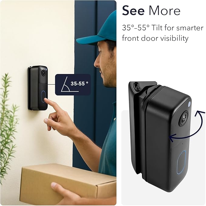 Wasserstein Horizontal Adjustable Angle Mount & Wall Plate Compatible with Blink Video Doorbell (1st Gen & 2nd Gen) - 35° to 55° Adjustable Wedge Mount for Blink Doorbell Camera (Black)