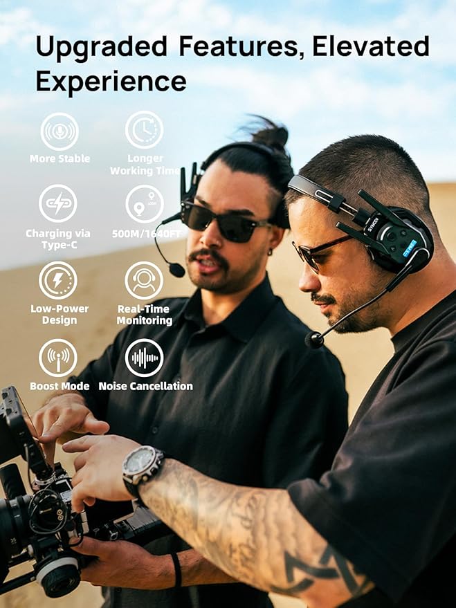 SYNCO XTALK XPRO Wireless Intercom Headset, 2.4GHz Full Duplex Wireless Communication Headset 500m/1640ft with Noise Reduction, Xtalk-Xpro1-Wireless-Headset-Intercom（Single）