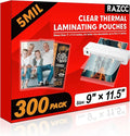 RAZCC Laminating Sheets, 300 Pack Clear Thermal Laminating Plastic Paper Laminator Sheets, 9 x 11.5-Inch, 5mil, Ideal Office or School Supplies