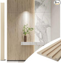 Art3d Slat Wood Wall Paneling for Interior and Ceiling Decoration - Pack of 4pcs + 1pc End-Trim, Size 108 x 5.7in.- Ashtree