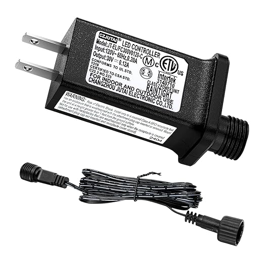 30V 0.12A Class 2 Power Supply Replacement LED Transformer IP44 LED Light Controller Low Voltage Transformer for Christmas String Light Inflatable Device (30V3.6W 8Modes 1PC)