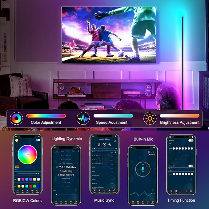 Tyute Corner Floor Lamp 2 Pack, LED Lamps with Remote, RGB Standing Lamp, LED Light Stick, Music Sync Dimmable Color Changing Ambient Light Bar for Bedroom, Living Room, Gaming Room, Party, Dorm