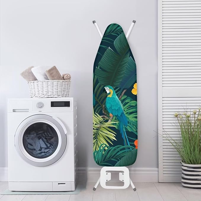 ZCFYGDX Ironing Board Cover Easy Install with Elastic Edge 3 Bottom Nylon Buckle Straps Breathable Ironing Decor Suitable for Wide Ironing Board House Decor Parrot Palm Leaf Print Size-XL