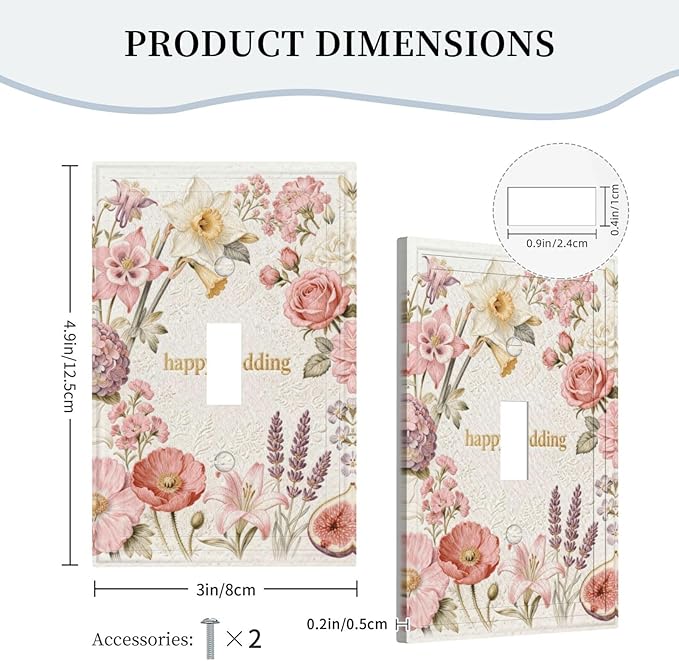 Bvtewkhz Floral Plant Watercolor Flowers 1 Gang Single Toggle Decorative Outlet Covers Light Switch Plate Electrical Receptacle Switchplate For Bathroom Kitchen Bedroom
