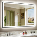 YEELAIT 57x36 Inch LED Bathroom Mirror with Lights (Front Lit and Backlit) Black Framed Lighted Vanity Mirror for Bathroom Wall Dimmable Anti-Fog Memory Tempered Glass Horizontal/Vertical