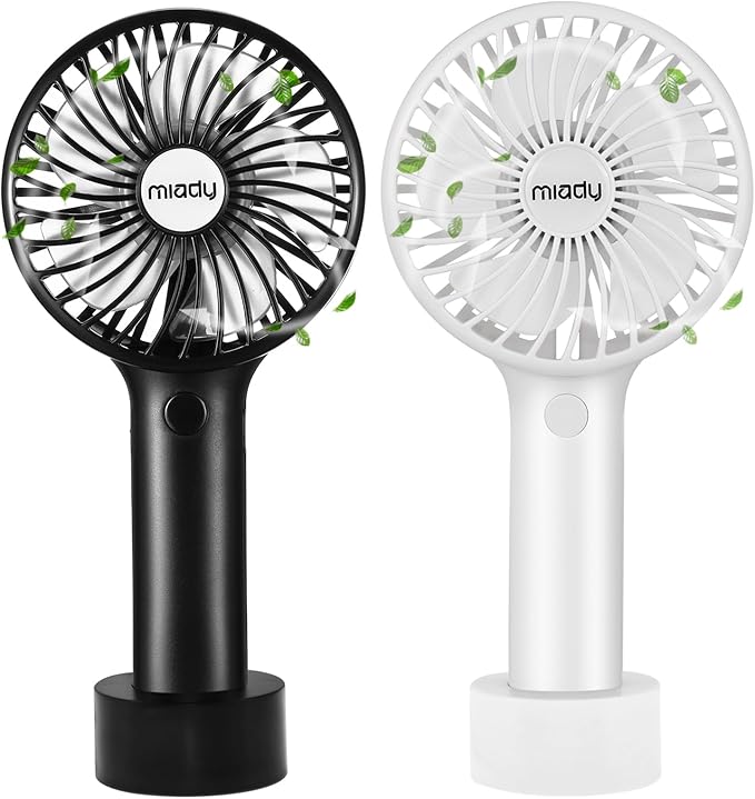 Miady 2-Pack Upgraded 5000mAh Portable Handheld Fan 3 Speed Mini USB Strong Wind 7-20 Hours Runtime Personal Electric for Travel Office Outdoor