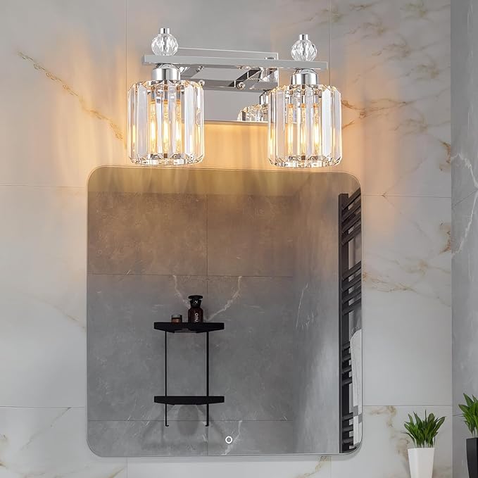 FDPBY Bathroom Vanity Lights 2-Light Chrome Modern Crystal Vanity Light Fixtures Over Mirror Crystal Bathroom Vanity Lighting Fixtures