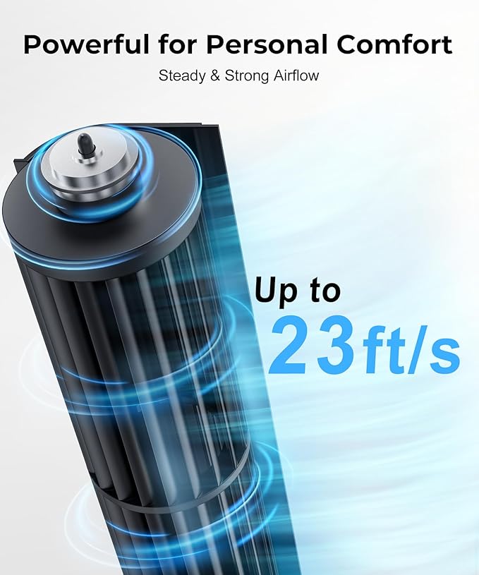 Abolee Tower Fan for Bedroom, 23ft/s Desk Fan with Remote, 70° Oscillating Desk Fan, 4 Speeds, 4 Modes,12Timer, 13'' Bladeless Portable Fan for Bedroom Office Home Black