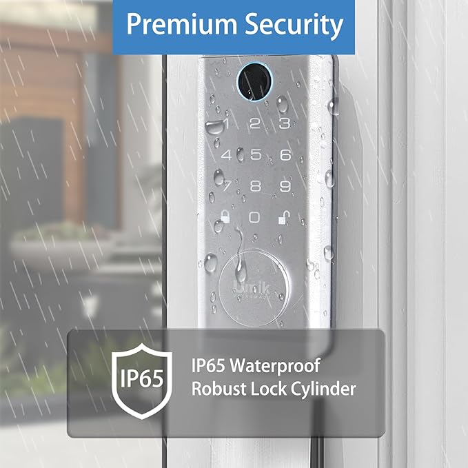 UMIK UMIKSMART Fingerprint Smart Door Lock with Heavy Duty Handleset, Keyless Entry Door Lock, Electronic Keypad Deadbolt Locks, App Control for Front Door, Home (Matte Silver)