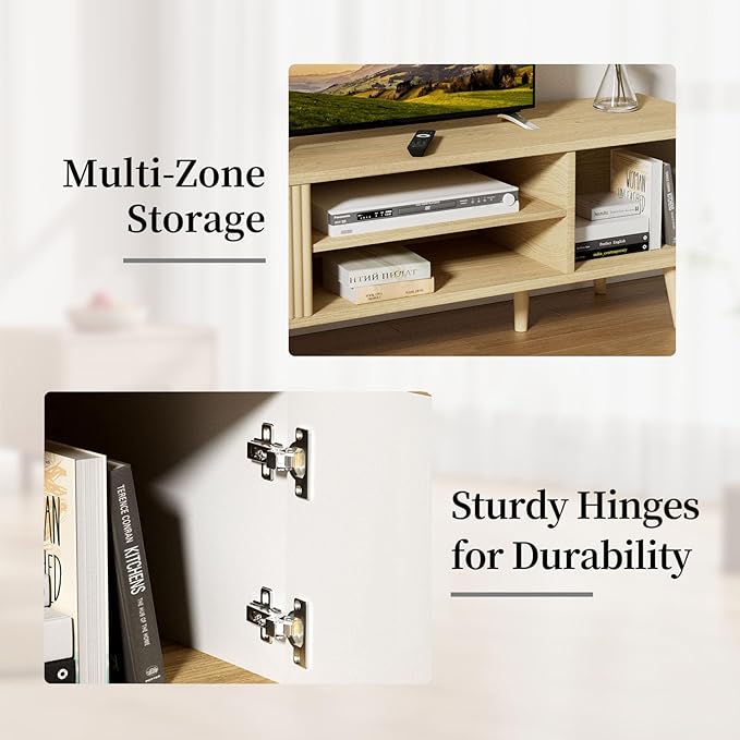 YLGJ&TIDY Modern Wood TV Stand Up to 60'',Universal Entertainment Center with 3-Tier Shelves,TV Console with Cabinets Storage,Wood Frame Television Stand (Oak)