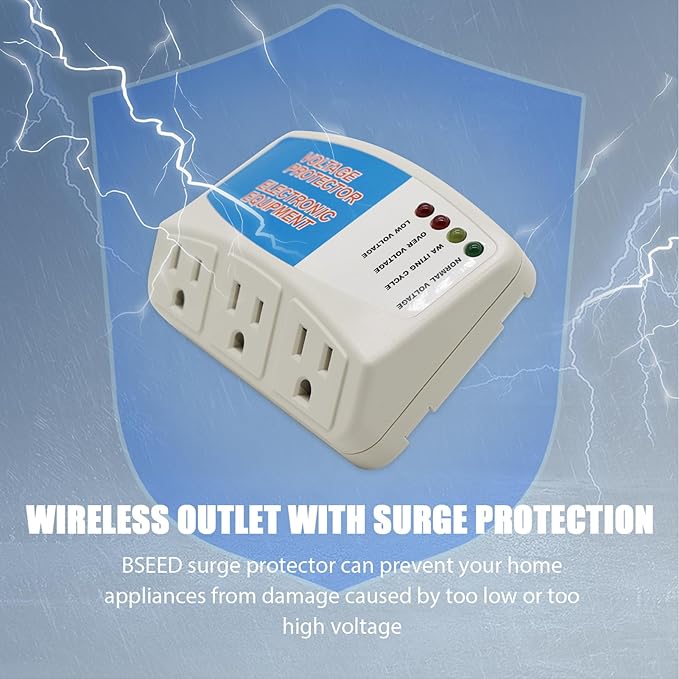 BSEED Surge Protector Power Strip for Home Appliance, 3 Outlet Power Surge Protector, Voltage Protector Brownout Surge Refrigerator 1875W, 120V, 15A, 1 Pack