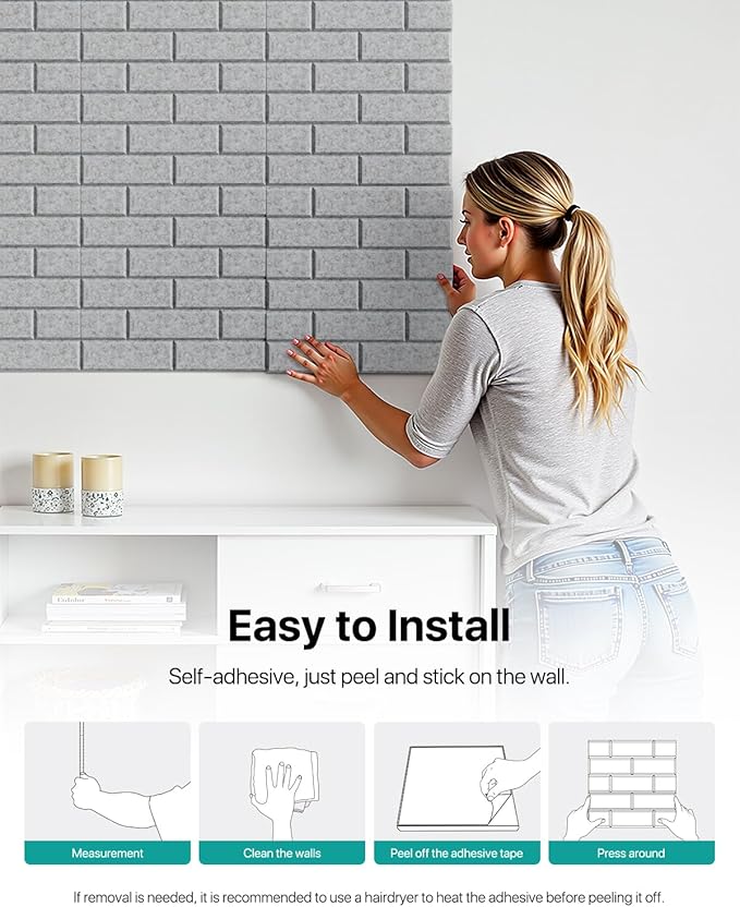 Soundproof Wall Panels Self-adhesive, 18 Pack Acoustic Panels Sound Absorbing Panel High Density Brick Wall Panel for Walls, Office,Reccording Studio, Ceiling 12" X 12" X 0.4" Gray