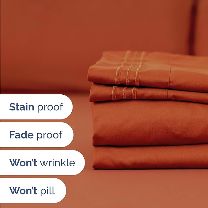 Twin Size 3 Piece Sheet Set - Comfy Breathable & Cooling Bed Sheets Set - Hotel Luxury Bedding for Women, Men, Kids, Teens, Boys & Girls - Deep Pockets, Soft and Wrinkle Free - Oeko-Tex - Terracotta